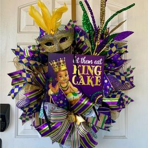 Mardi Gras Wreath with Mask and Feathers